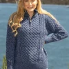 Unisex Half Zip Merino Wool Sweater Denim marl