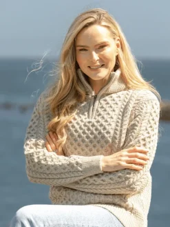 Unisex Half Zip Merino Wool Sweater Parsnip