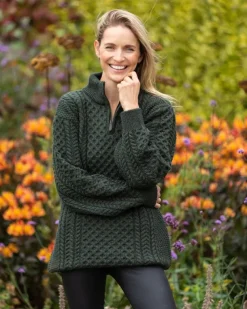Unisex Half Zip Merino Wool Sweater Green Marl