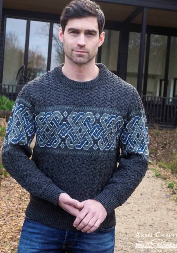 Unisex Jacquard Crew 100% Merino Wool Charcoal