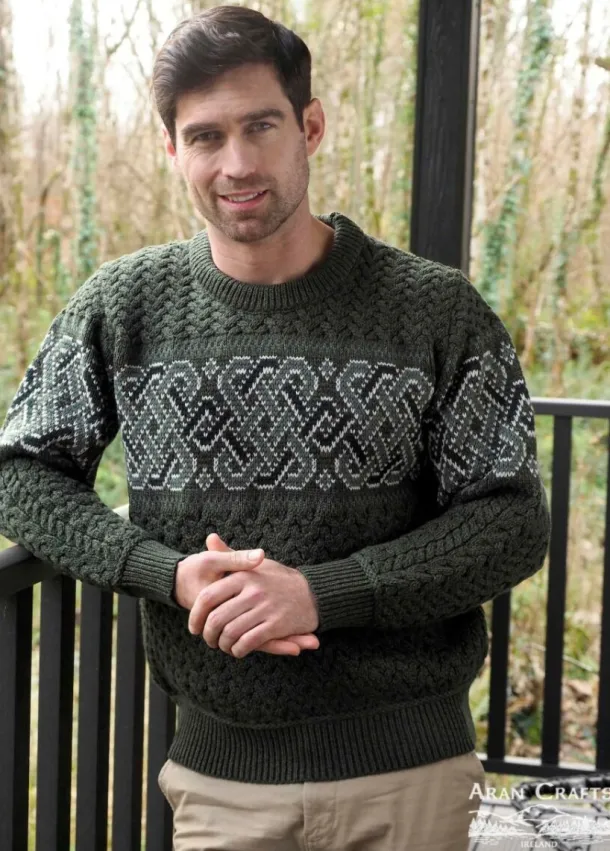 Unisex Jacquard Crew 100% Merino Wool Army