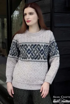 Unisex Jacquard Sweater Oatmeal Merino Wool
