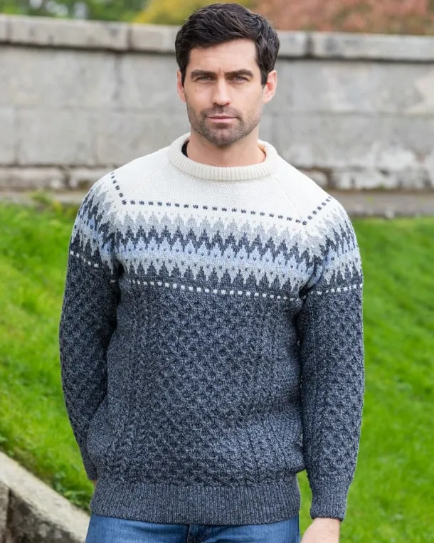 Unisex Merino Wool Aran Fairisle Sweater Slate
