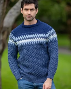 Unisex Merino Wool Aran Fairisle Sweater Denim