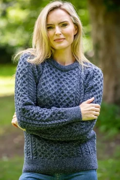 Unisex Merino Wool Aran Sweater Denim Marl