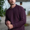 Unisex Merino Wool Aran Sweater Damson