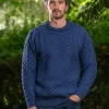 Unisex Merino Wool Aran Sweater Denim Blue