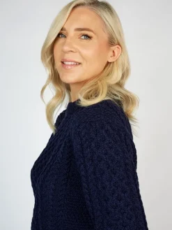 Unisex Merino Wool Aran Sweater Deep Water Blue