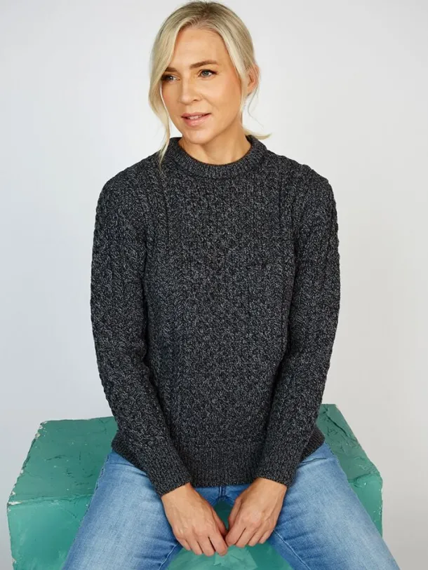 Unisex Merino Wool Aran Sweater - Slate Grey