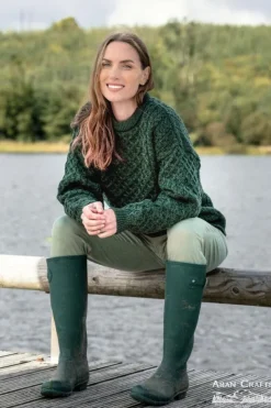 Unisex Merino Wool Aran Sweater Army Green