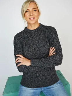 Unisex Merino Wool Aran Sweater - Slate Grey