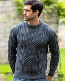 Unisex Merino Wool Aran Sweater - Slate
