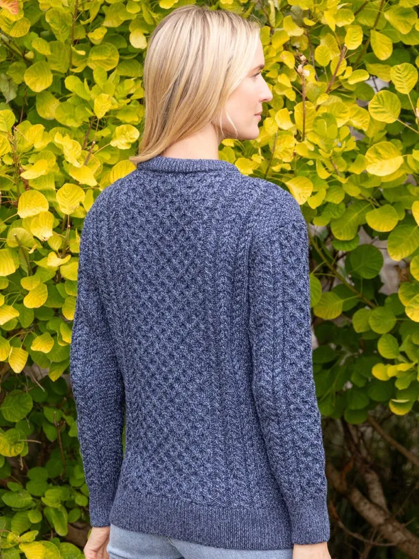 Unisex Merino Wool Aran Sweater Denim Marl