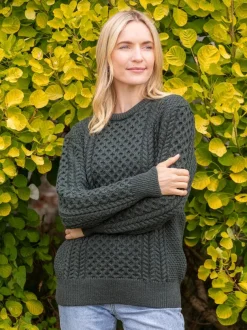 Unisex Merino Wool Aran Sweater Army Green