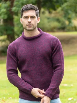 Unisex Roll Neck Sweater Merino Wool Dark Berry
