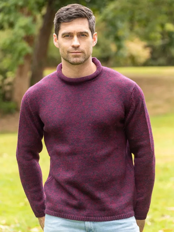 Unisex Roll Neck Sweater Merino Wool Dark Berry
