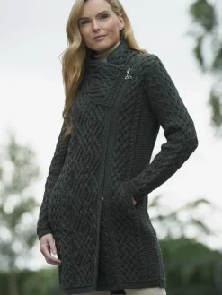 Womens Aran sweater Coat side zip