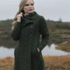 Womens Long Coat with Chunky Collar Green