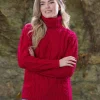 Womens Turtleneck Sweater Merino Wool Red