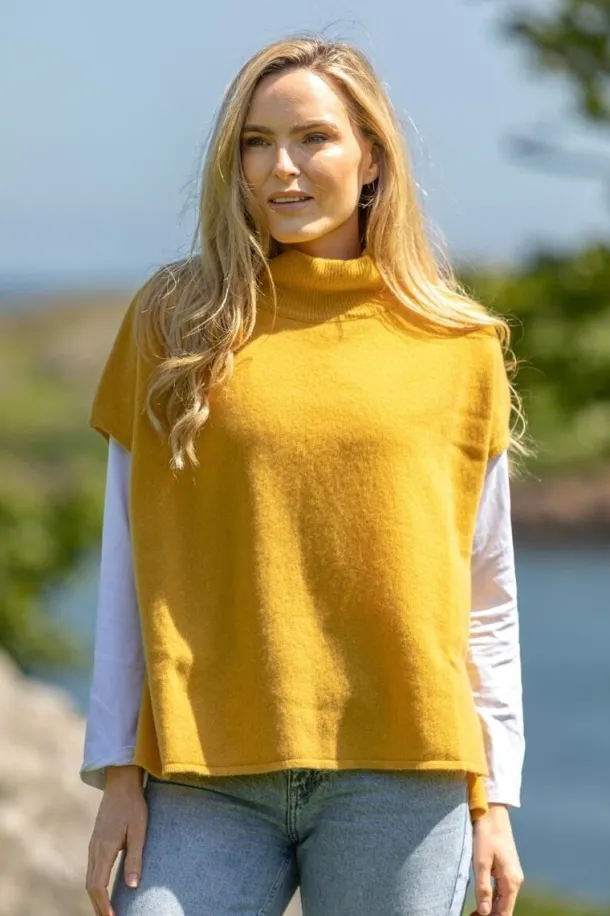Wool & Cashmere Short Sleeve Sweater Mustard (One Size)