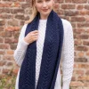 Wool and Cashmere Aran Scarf Navy