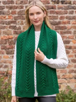Wool and Cashmere Aran Scarf Green
