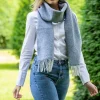 Wool and Cashmere Blue Herringbone Scarf 2424
