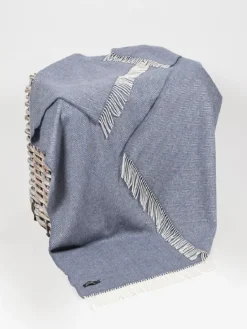 Wool and Cashmere Dusty Blue Herringbone Col:1476