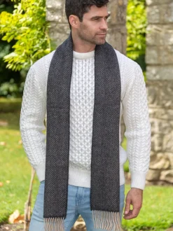 Wool and Cashmere Herringbone Scarf Charcoal / Beige 2410