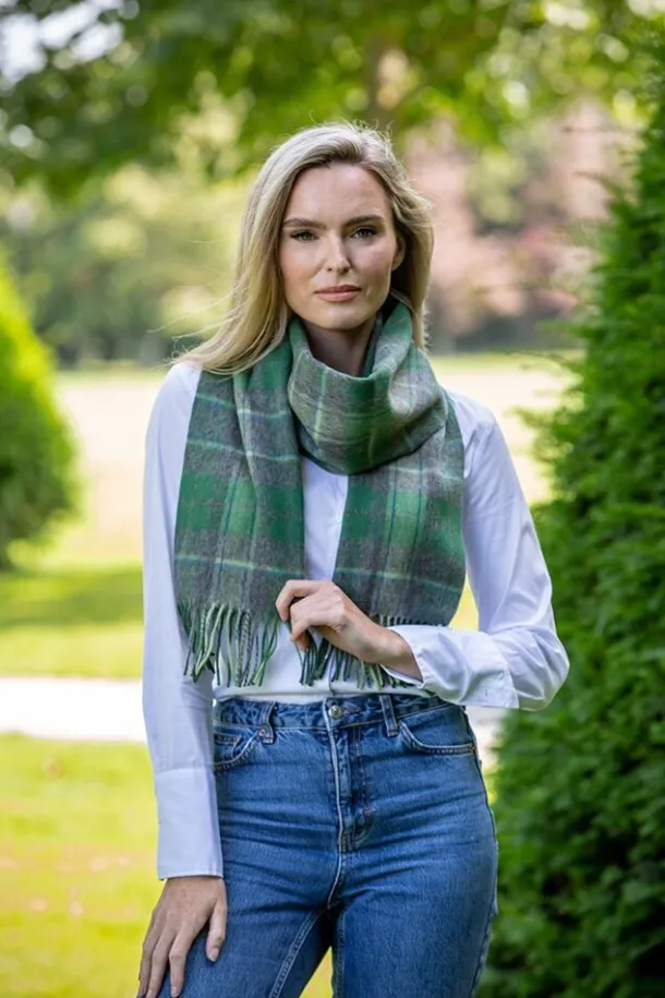 Wool and Cashmere Scarf Green Tartan