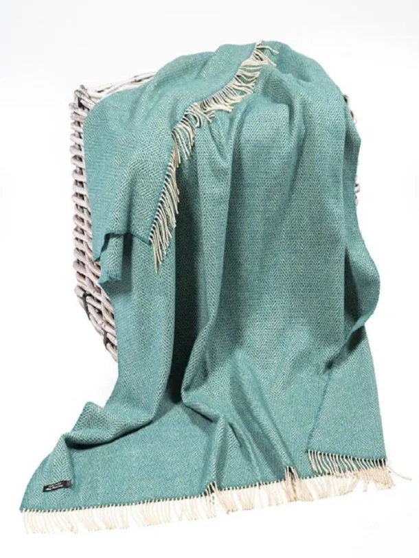 Wool and Cashmere Turquoise Herringbone Throw Col: 1417